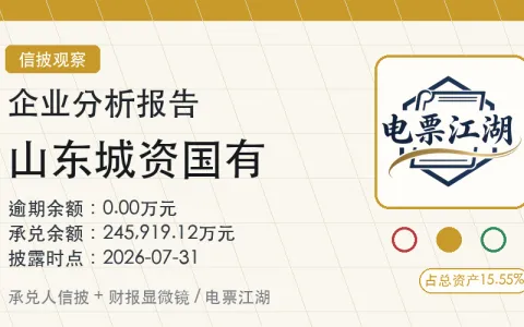 山东城资国有2026年07月逾期余额0元，承兑余额24.59亿元，环比上升9.76%
